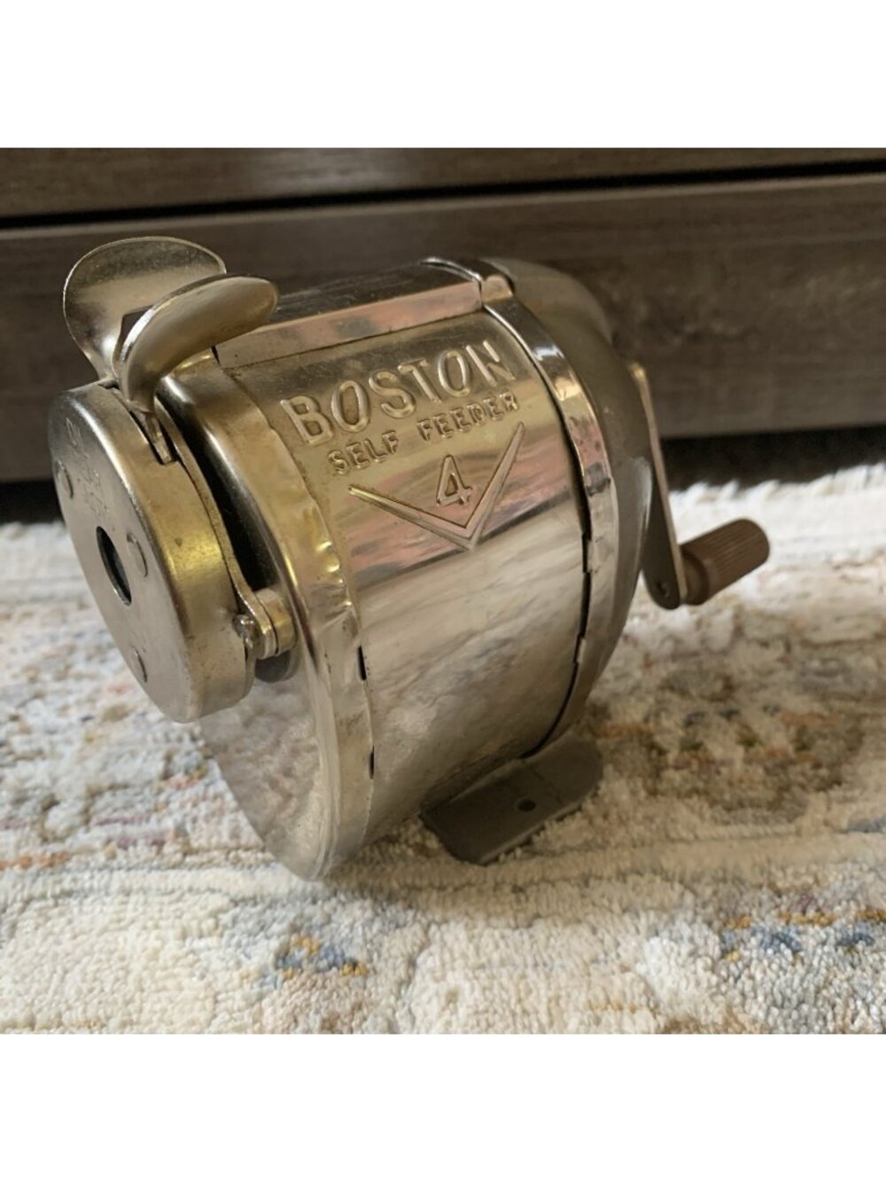 Vintage Pencil Sharpener Boston Self Feeder #4 Classic Grey & Chrome Metal Retro